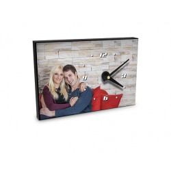Horloge de table en MDF Blanc brillant, 200 x 140 mm, Couleur du cadre Noir