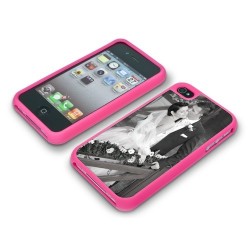 Coque rose pour Iphone 4 & 4S SMART-COVER CLIP avec plaque Chromaluxe